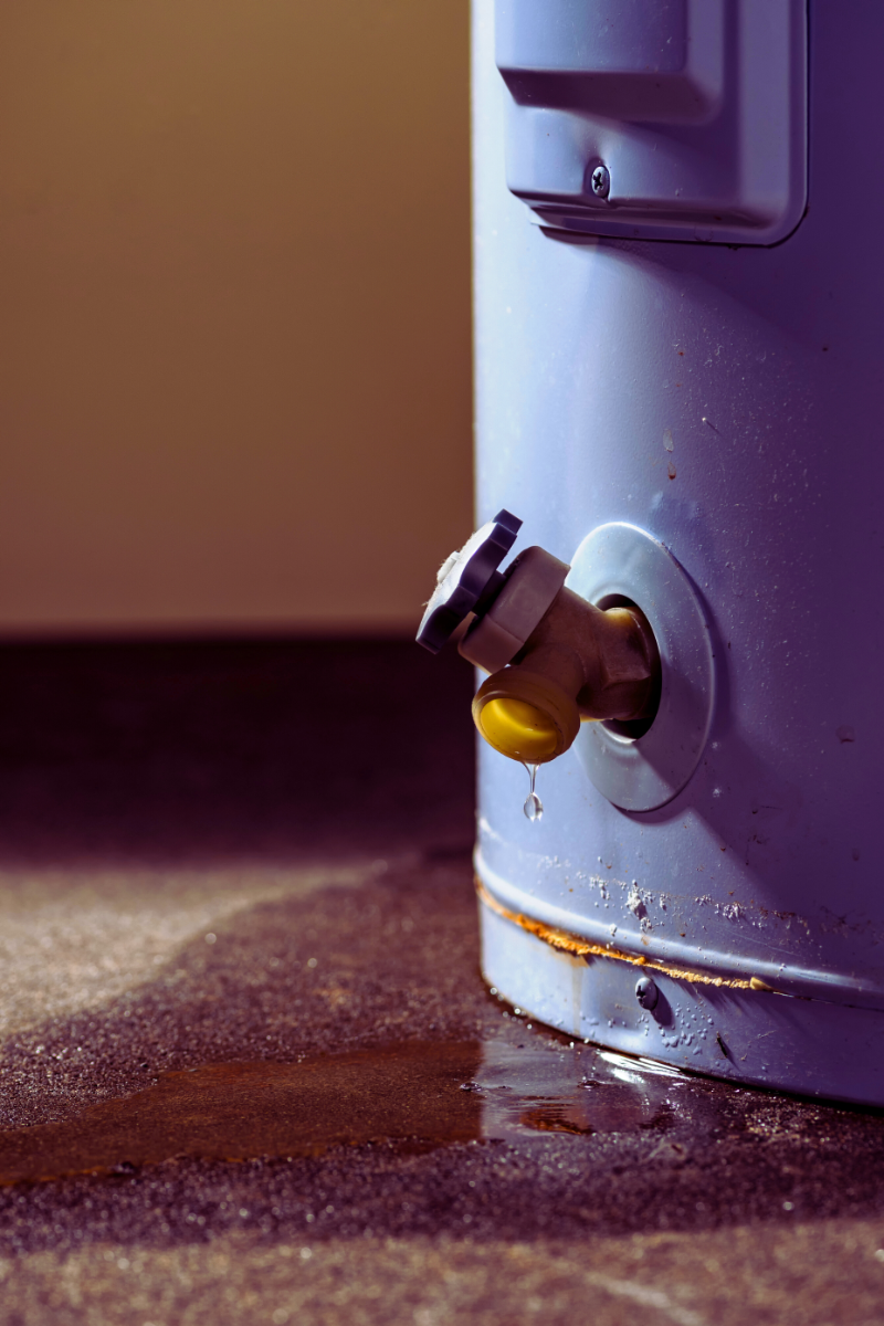 close up of leaking water heater 