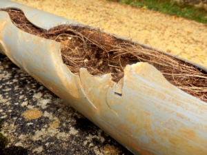 Roots infiltration that caused water line to burst